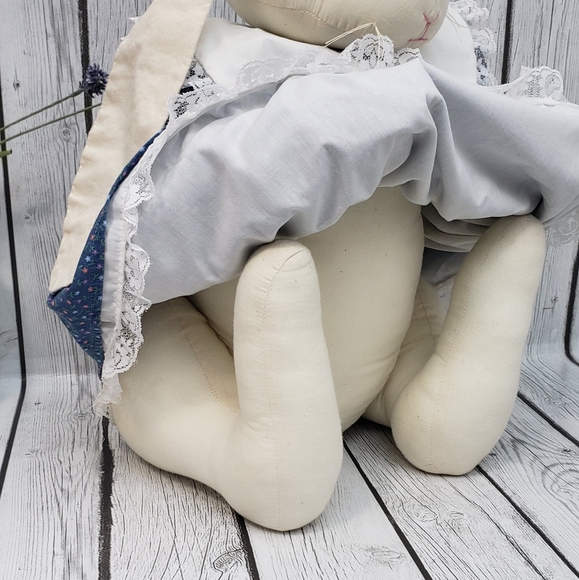 Large Sitting Vintage Handmade Plush Cloth Floppy Ears Bunny Girl Doll - Picture 7 of 14